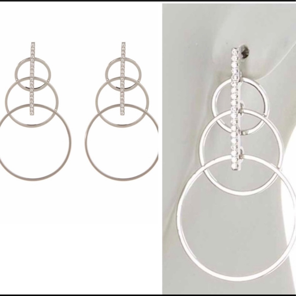 EXCLUSIVE DROP EARRINGS CZ TRIPLE ROS PAVE SILVER - Picture 3 of 4
